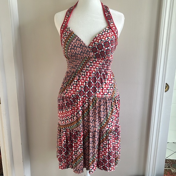 GUESS Y2k printed halter babydoll dress stretch fairy rockabilly 60s 70s small - Picture 1 of 11